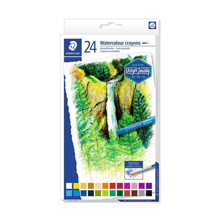 Staedtler Crayones Acuarelables 223 Pack de 24 Lapices de Cera - Facil de Mezclar - Extremadamente Opacos - Colores Surtidos