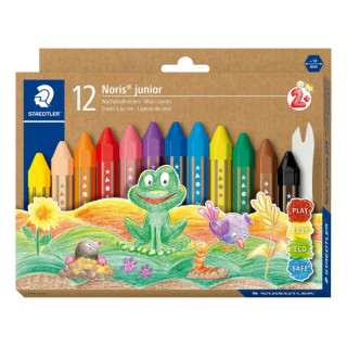Staedtler Noris Junior Pack de 12 Ceras de Colores Extragruesas - Forma Hexagonal - Colores Surtidos