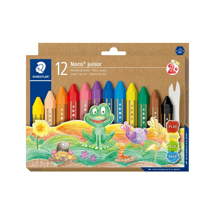 Staedtler Noris Junior Pack de 12 Ceras de Colores Extragruesas - Forma Hexagonal - Colores Surtidos