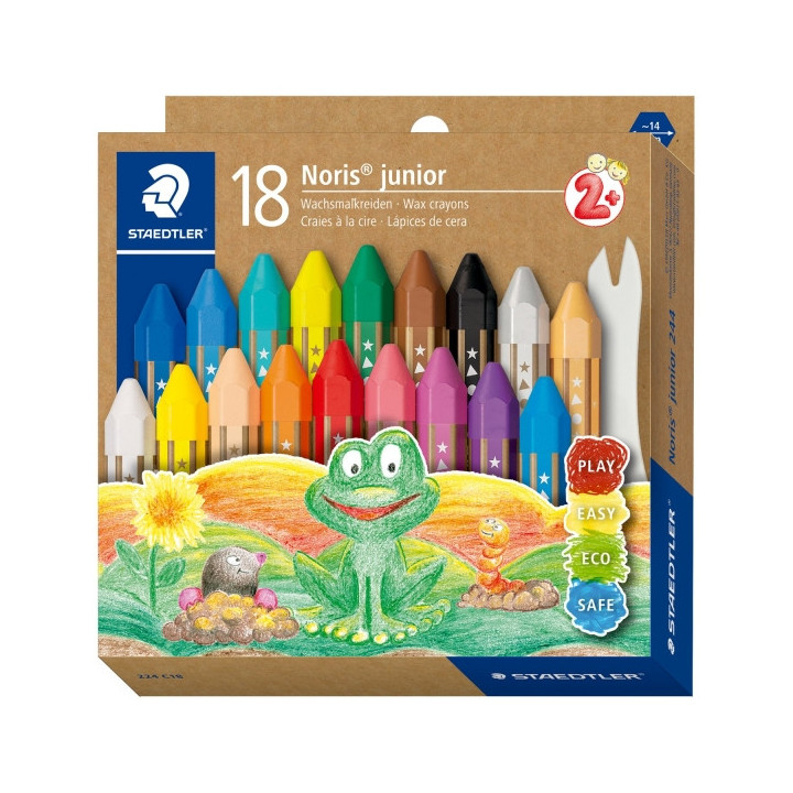 Staedtler Noris Junior Pack de 18 Ceras de Colores Extragruesas - Forma Hexagonal - Colores Surtidos