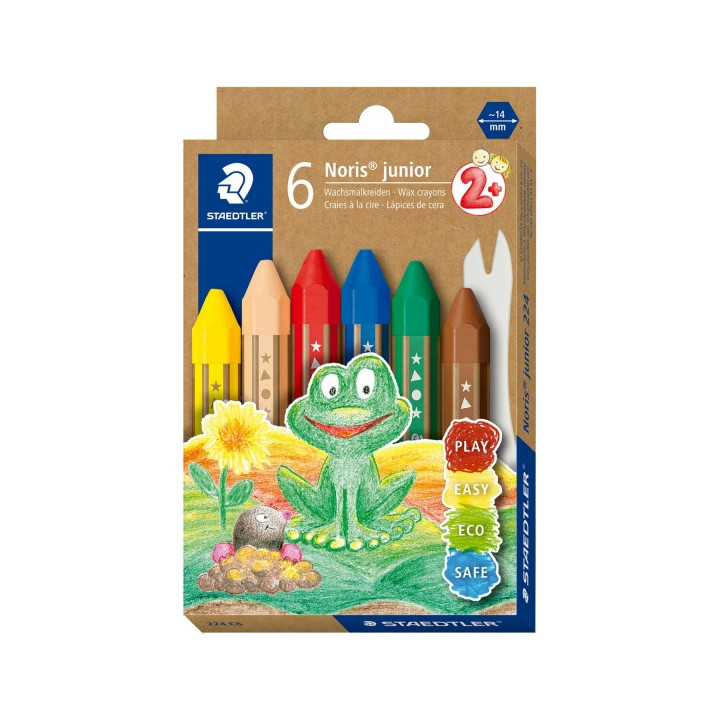 Staedtler Noris Junior Pack de 6 Ceras de Colores Extragruesas - Forma Hexagonal - Colores Surtidos