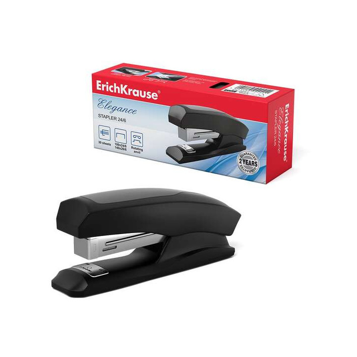 Erichkrause Elegance Half-Strip Grapadora de Sobremesa - Grapa hasta 30 Hojas - Grapado Abierto y Cerrado - Admite Grapas 24/6