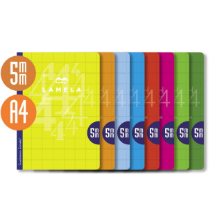 Lamela Pack de 10 Libretas Grapadas con 50 Hojas de 90g/m2 con Margen - Formato A4 - Pauta Cuadrovia de 5mm - Cubierta de Carton