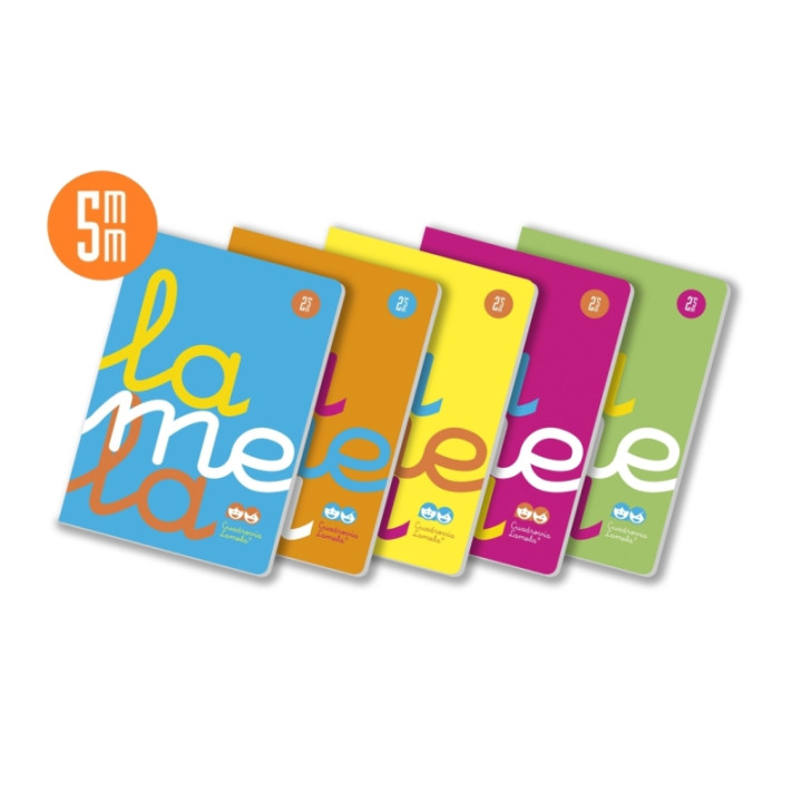 Lamela Pack de 5 Libretas Grapadas con 50 Hojas de 90g/m2 con Margen - Formato A4 - Pauta Cuadrovia de 5mm - Cubierta de Polipro