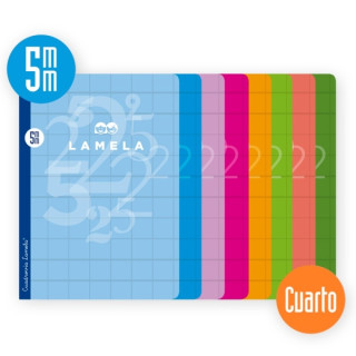 Lamela Pack de 10 Libretas Grapadas con 50 Hojas de 70g/m2 con Margen - Formato Cuarto - Pauta Cuadrovia de 5mm - Cubierta de Ca