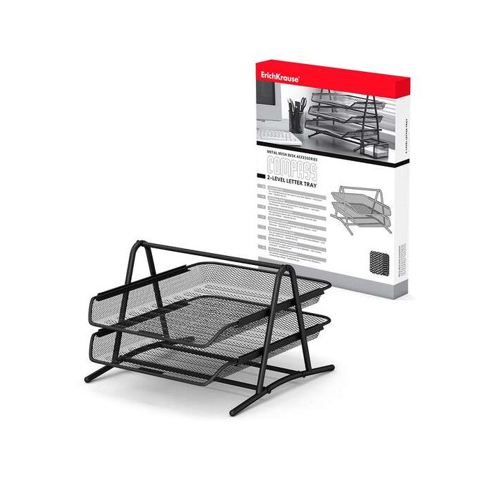 Erichkrause Compass - Bandeja para Documentos de 2 Niveles - Mecanismo de Riel - Acero Inoxidable - Color Negro