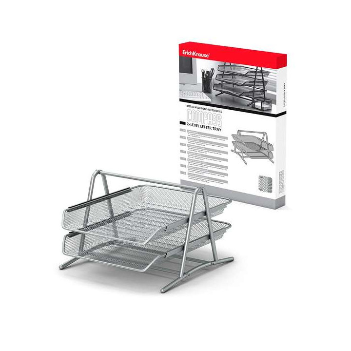 Erichkrause Compass - Bandeja para Documentos de 2 Niveles - Mecanismo de Riel - Acero Inoxidable - Color Plata