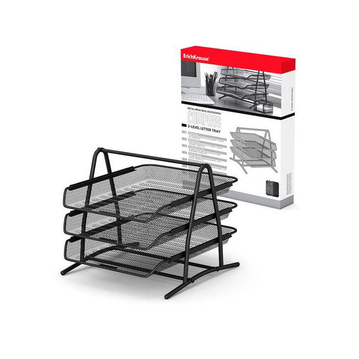 Erichkrause Compass Bandeja para Documentos de 3 Niveles - Fabricada en Acero - Capacidad hasta 200 Hojas por Nivel - Clasica y