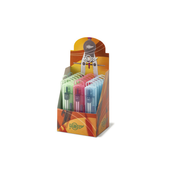 Faibo Expositor de 20 Compases Escolares - Adaptador Universal - Incluye Tubo de Minas - Presentado en Estuche de Plastico de C
