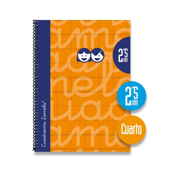 Lamela Cuaderno Espiral con 80 Hojas de 70g/m2 con Margen - Formato Cuarto - Pauta Cuadrovia de 2.5mm - Cubierta Extra Dura - Pa