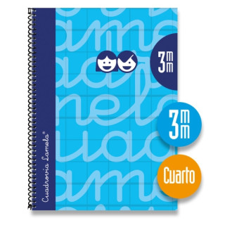 Lamela Cuaderno Espiral con 80 Hojas de 70g/m2 con Margen - Formato Cuarto - Pauta Cuadrovia de 3mm - Cubierta Extra Dura - Pape