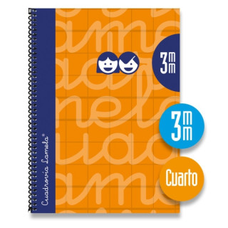 Lamela Cuaderno Espiral con 80 Hojas de 70g/m2 con Margen - Formato Cuarto - Pauta Cuadrovia de 3mm - Cubierta Extra Dura - Pape