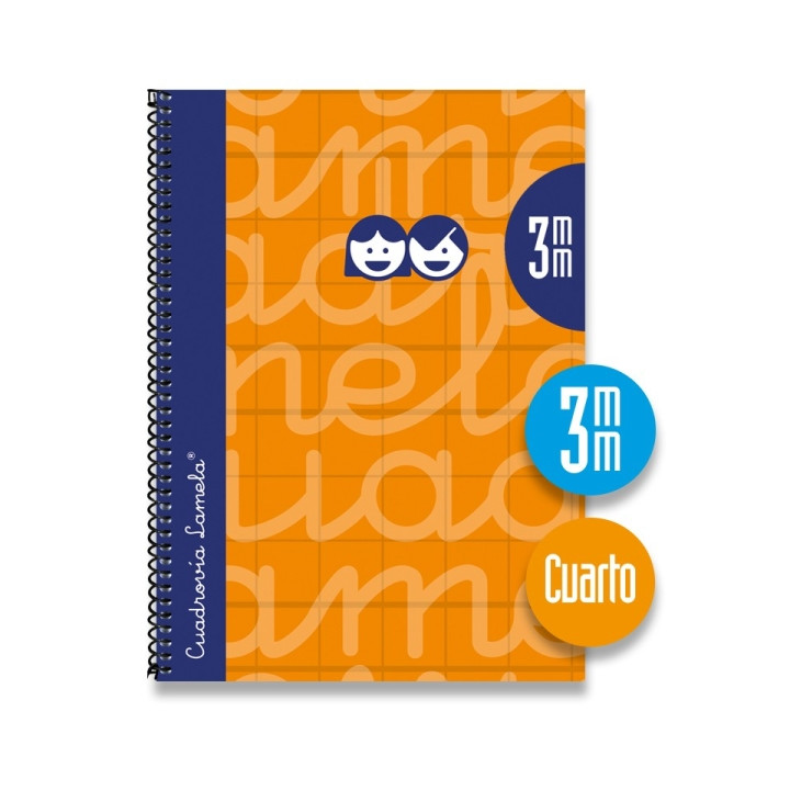 Lamela Cuaderno Espiral con 80 Hojas de 70g/m2 con Margen - Formato Cuarto - Pauta Cuadrovia de 3mm - Cubierta Extra Dura - Pape