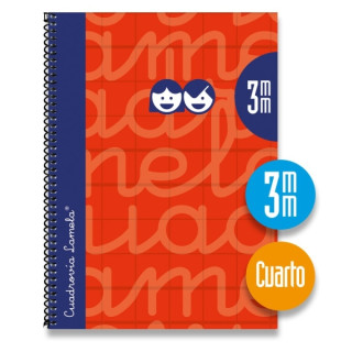 Lamela Cuaderno Espiral con 80 Hojas de 70g/m2 con Margen - Formato Cuarto - Pauta Cuadrovia de 3mm - Cubierta Extra Dura - Pape
