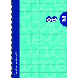 Lamela Cuaderno Espiral con 80 Hojas de 90g/m2 con Margen - Formato Cuarto - Pauta Cuadrovia de 3mm - Cubierta Extra Dura - Pape