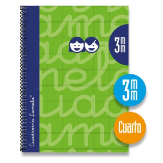 Lamela Cuaderno Espiral con 80 Hojas de 70g/m2 con Margen - Formato Cuarto - Pauta Cuadrovia de 3mm - Cubierta Extra Dura - Pape