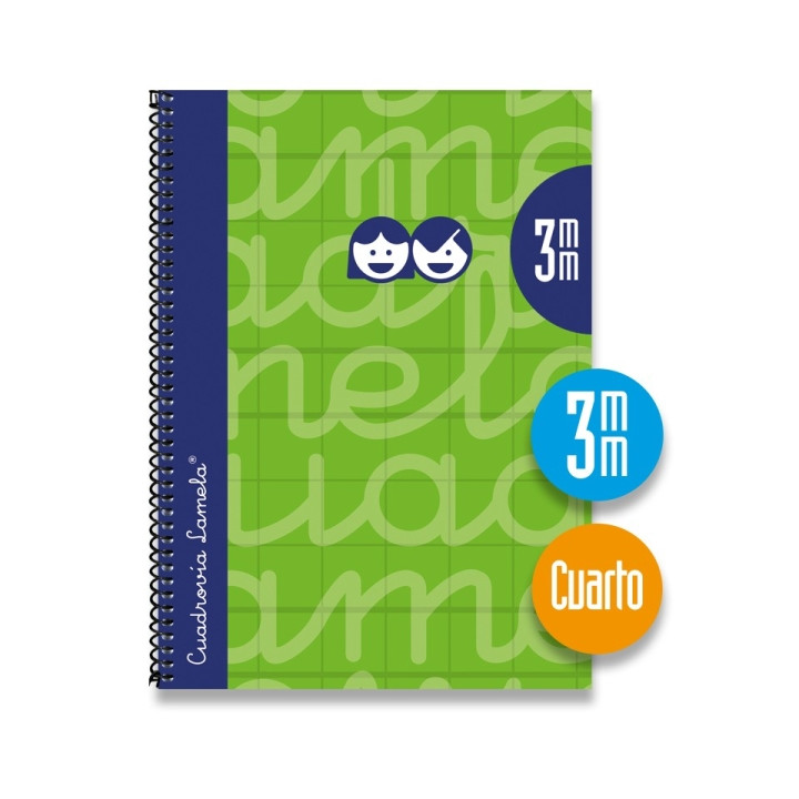 Lamela Cuaderno Espiral con 80 Hojas de 70g/m2 con Margen - Formato Cuarto - Pauta Cuadrovia de 3mm - Cubierta Extra Dura - Pape