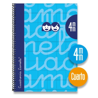 Lamela Cuaderno Espiral con 80 Hojas de 70g/m2 con Margen - Formato Cuarto - Pauta Cuadrovia de 4mm - Cubierta Extra Dura - Pape