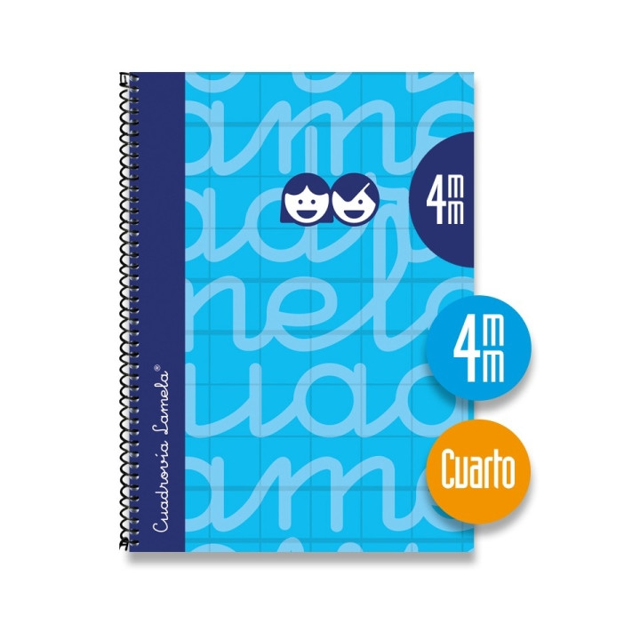 Lamela Cuaderno Espiral con 80 Hojas de 70g/m2 con Margen - Formato Cuarto - Pauta Cuadrovia de 4mm - Cubierta Extra Dura - Pape