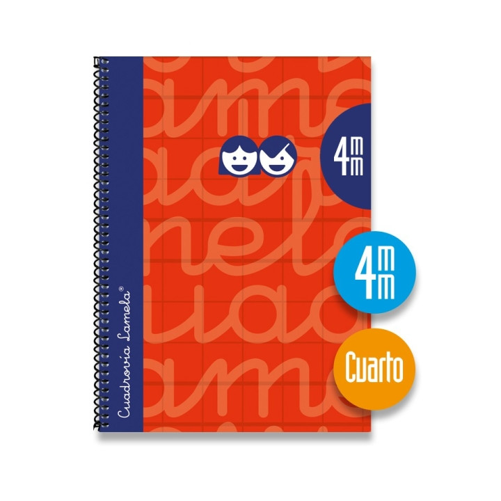Lamela Cuaderno Espiral con 80 Hojas de 70g/m2 con Margen - Formato Cuarto - Pauta Cuadrovia de 4mm - Cubierta Extra Dura - Pape