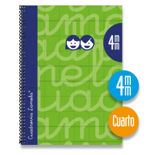 Lamela Cuaderno Espiral con 80 Hojas de 70g/m2 con Margen - Formato Cuarto - Pauta Cuadrovia de 4mm - Cubierta Extra Dura - Pape