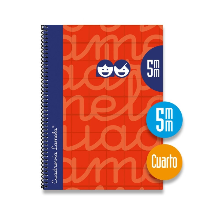 Lamela Cuaderno Espiral con 80 Hojas de 70g/m2 con Margen - Formato Cuarto - Pauta Cuadrovia de 5mm - Cubierta Extra Dura - Pape