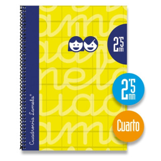 Lamela Cuaderno Espiral con 80 Hojas de 70g/m2 con Margen - Formato Cuarto - Pauta Cuadrovia de 2.5mm - Cubierta Extra Dura - Pa