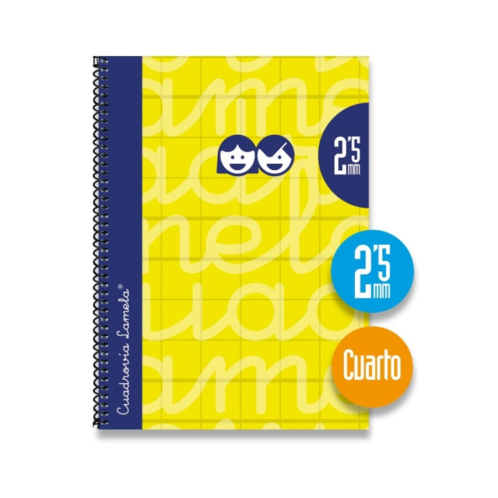 Lamela Cuaderno Espiral con 80 Hojas de 70g/m2 con Margen - Formato Cuarto - Pauta Cuadrovia de 2.5mm - Cubierta Extra Dura - Pa