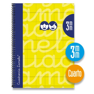 Lamela Cuaderno Espiral con 80 Hojas de 90g/m2 con Margen - Formato Cuarto - Pauta Cuadrovia de 3mm - Cubierta Extra Dura - Pape