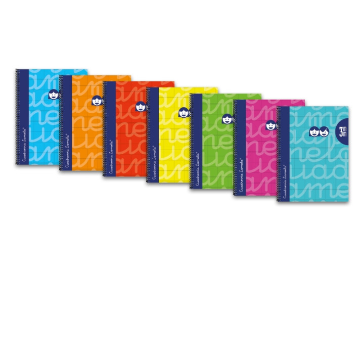 Lamela Pack de 6 Cuadernos de Espiral con 80 Hojas de 90g/m2 con Margen - Formato Cuarto - Pauta Cuadrovia de 3mm - Cubierta Ext