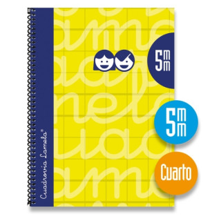 Lamela Cuaderno Espiral con 80 Hojas de 70g/m2 con Margen - Formato Cuarto - Pauta Cuadrovia de 5mm - Cubierta Extra Dura - Pape