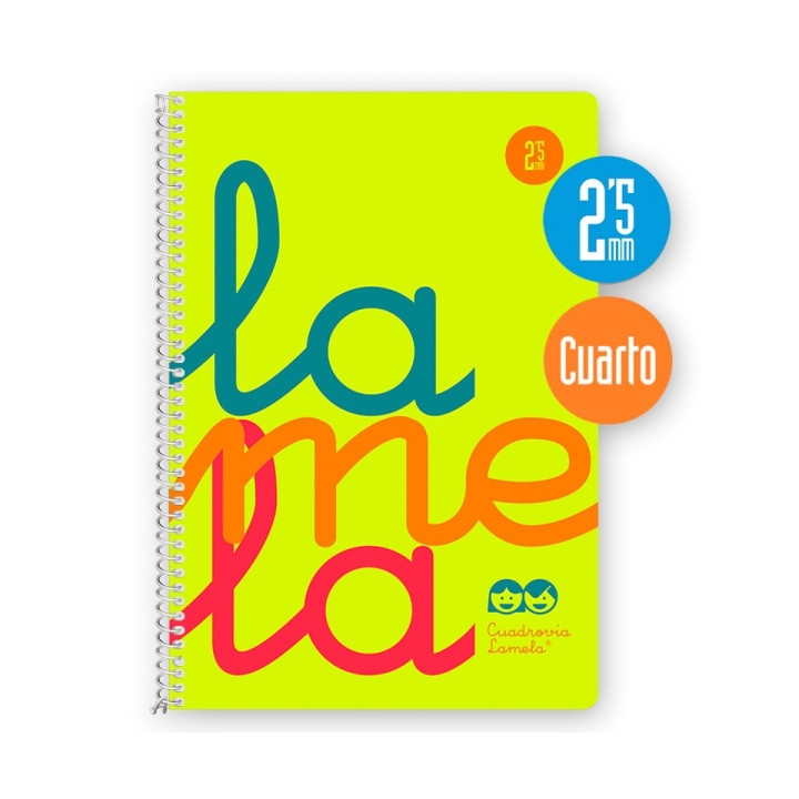 Lamela Cuaderno Espiral con 80 Hojas de 90g/m2 con Margen - Formato Cuarto - Pauta Cuadrovia de 2.5mm - Cubierta Extra Dura - Pa