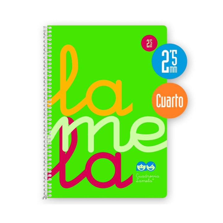 Lamela Cuaderno Espiral con 80 Hojas de 90g/m2 con Margen - Formato Cuarto - Pauta Cuadrovia de 2.5mm - Cubierta Extra Dura - Pa