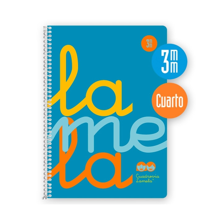 Lamela Cuaderno Espiral con 80 Hojas de 90g/m2 con Margen - Formato Cuarto - Pauta Cuadrovia de 3mm - Cubierta Extra Dura - Pape