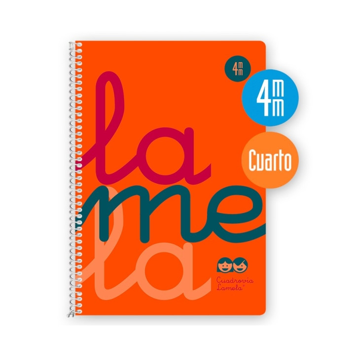 Lamela Cuaderno Espiral con 80 Hojas de 90g/m2 con Margen - Formato Cuarto - Pauta Cuadrovia de 4mm - Cubierta Extra Dura - Pape