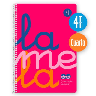 Lamela Cuaderno Espiral con 80 Hojas de 90g/m2 con Margen - Formato Cuarto - Pauta Cuadrovia de 4mm - Cubierta Extra Dura - Pape
