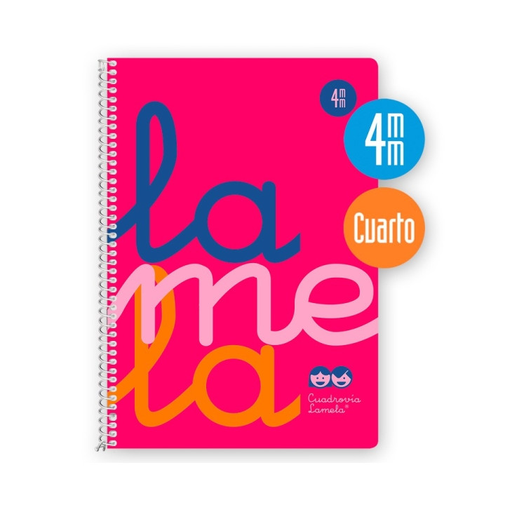 Lamela Cuaderno Espiral con 80 Hojas de 90g/m2 con Margen - Formato Cuarto - Pauta Cuadrovia de 4mm - Cubierta Extra Dura - Pape