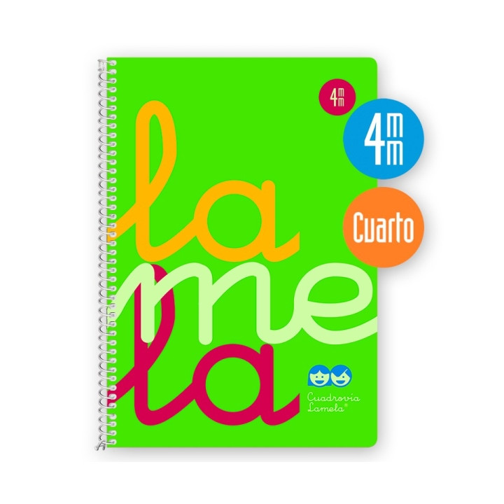 Lamela Cuaderno Espiral con 80 Hojas de 90g/m2 con Margen - Formato Cuarto - Pauta Cuadrovia de 4mm - Cubierta Extra Dura - Pape