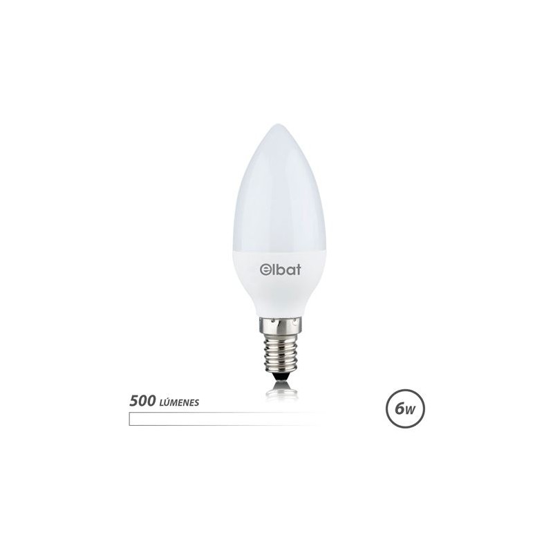 Elbat Bombilla LED - Potencia: 6W - Lumenes: 500 - Tipo de Luz: 4000K Luz Blanca - Casquillo: E14 - Angulo: 180º - Dimensiones Elbat Bombilla LED - Potencia: 6W - Lumenes: 500 - Tipo de Luz: 4000K Luz Blanca - Casquillo: E14 - Angulo: 180º - Dimensiones