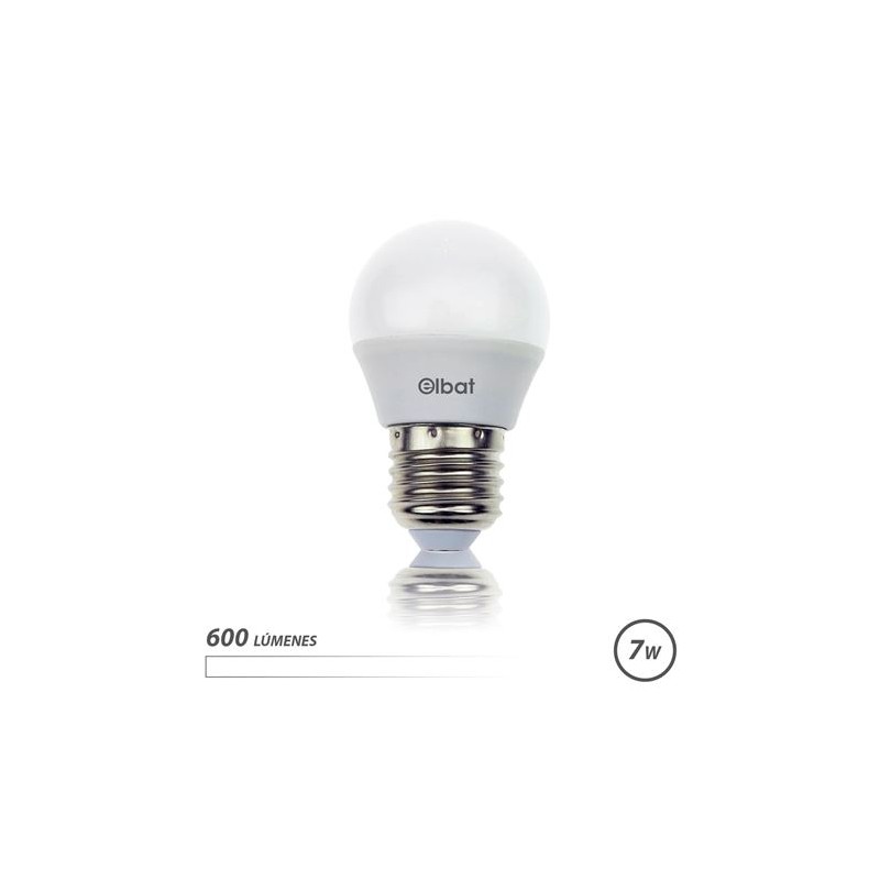 Elbat Bombilla LED - Potencia: 7W - Lumenes: 600 - Tipo de Luz: 4000K Luz Blanca - Casquillo: E27 - Angulo: 220º - Dimensiones Elbat Bombilla LED - Potencia: 7W - Lumenes: 600 - Tipo de Luz: 4000K Luz Blanca - Casquillo: E27 - Angulo: 220º - Dimensiones