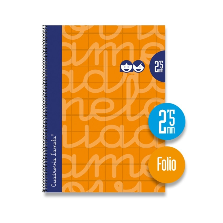 Lamela Cuaderno Espiral con 80 Hojas de 90g/m2 con Margen - Formato Folio - Pauta Cuadrovia de 2.5mm - Cubierta Extra Dura - Pap