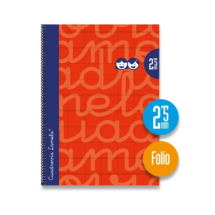 Lamela Cuaderno Espiral con 80 Hojas de 90g/m2 con Margen - Formato Folio - Pauta Cuadrovia de 2.5mm - Cubierta Extra Dura - Pap