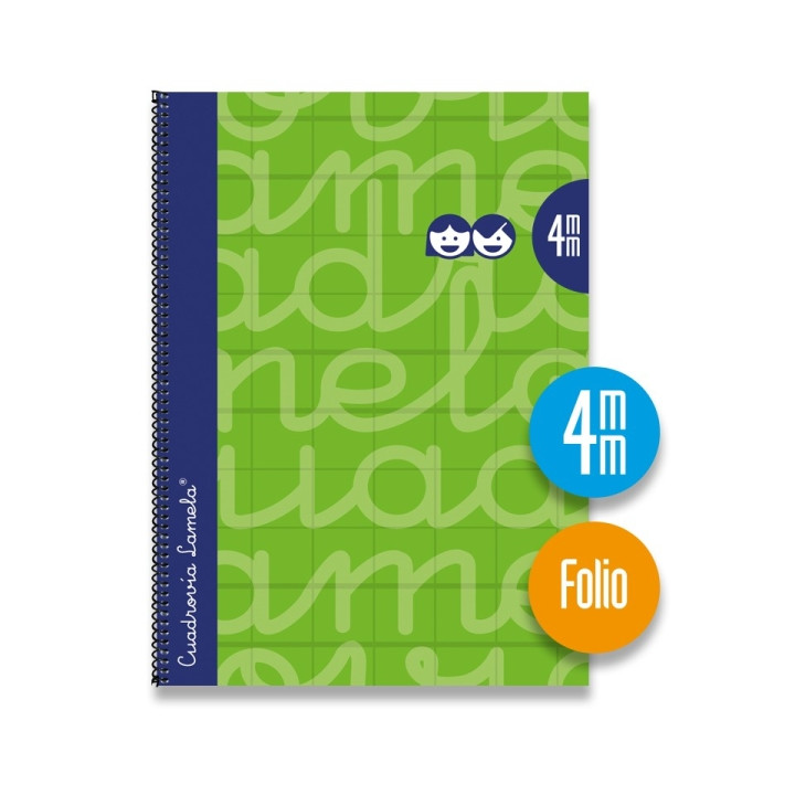 Lamela Cuaderno Espiral con 80 Hojas de 90g/m2 con Margen - Formato Folio - Pauta Cuadrovia de 4mm - Cubierta Extra Dura - Papel