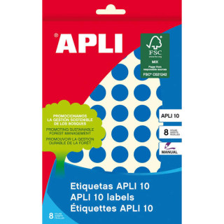 Apli Pack de 616 Etiquetas Redondas Ø13mm - 8 Hojas por 77 Etiquetas - Adhesivo Permanente - Aptas para Escritura Manual - Col