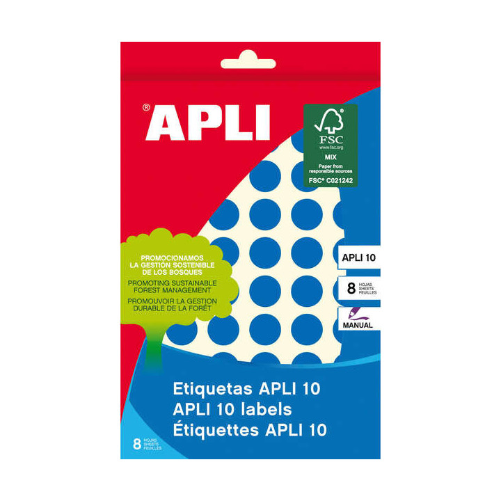 Apli Pack de 616 Etiquetas Redondas Ø13mm - 8 Hojas por 77 Etiquetas - Adhesivo Permanente - Aptas para Escritura Manual - Col