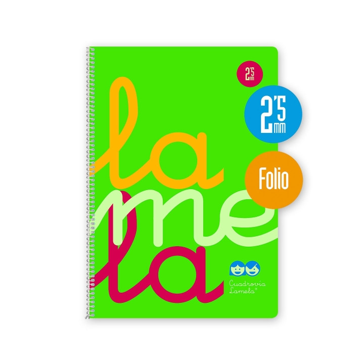 Lamela Cuaderno Espiral con 80 Hojas de 90g/m2 con Margen - Formato Folio - Pauta Cuadrovia de 2.5mm - Cubierta de Polipropileno