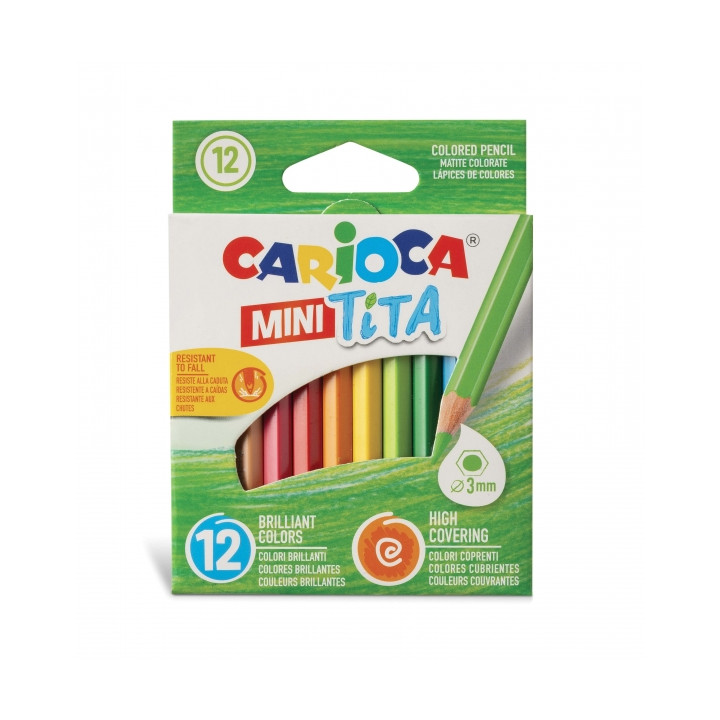 Carioca Tita Pack de 12 Mini Lapices Hexagonales de Resina - Mina Ø 3mm - Colores Brillantes y Lavables - Escritura Blanda - No