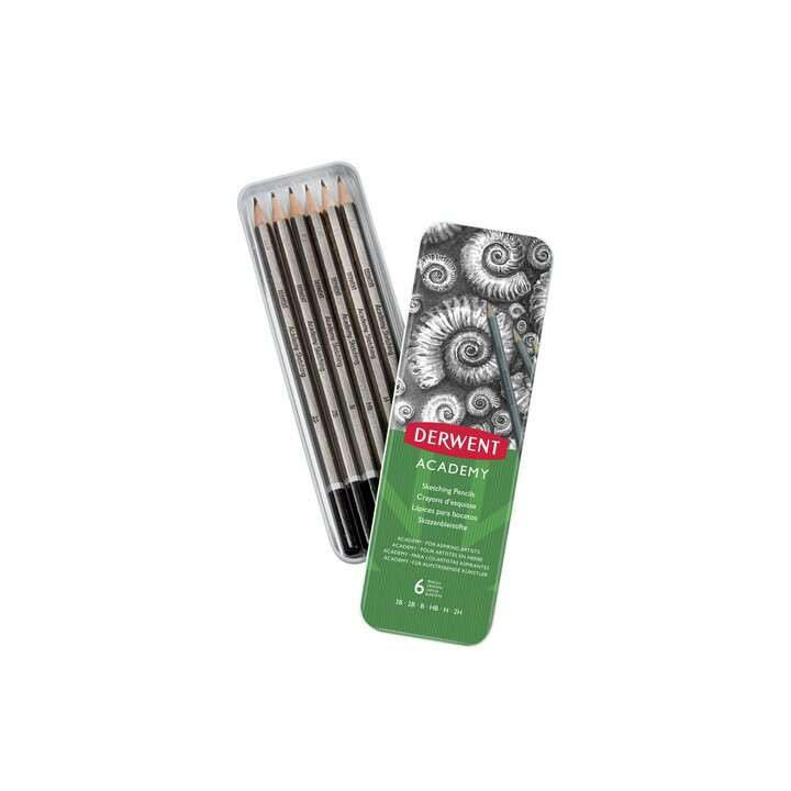Derwent Academy Sketching Pack de 6 Lapices de Grafito Hexagonales de Durezas Surtidas - Especial para Bocetos - Cuerpos de Mad