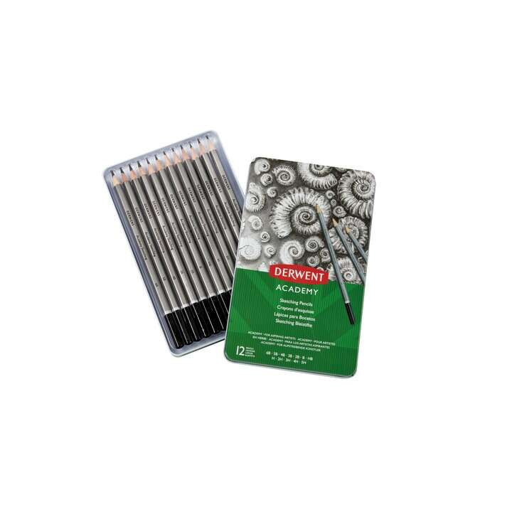Derwent Academy Sketching Pack de 12 Lapices de Grafito Hexagonales de Durezas Surtidas - Especial para Bocetos - Cuerpos de Ma