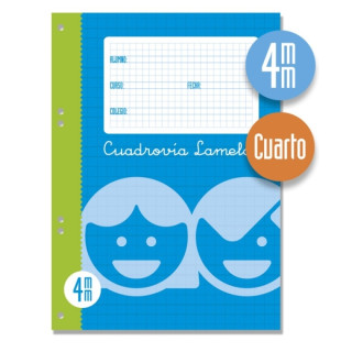 Lamela Recambio para Anillas con 100 Hojas de 70g/m2 con Margen - Formato Cuarto - Pauta Cuadrovia de 4mm - Papel Offset Blanco